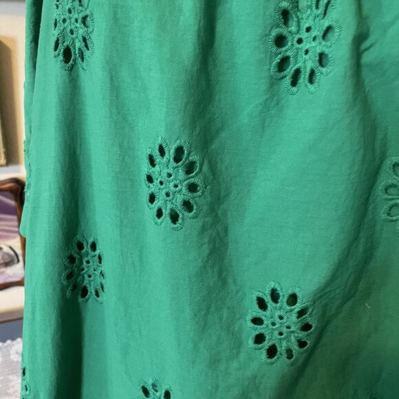 Free Assembly Womens Green Eyelet Dress XXL 100% Cotton Short Sleeve Square Neck - Picture 2 of 7